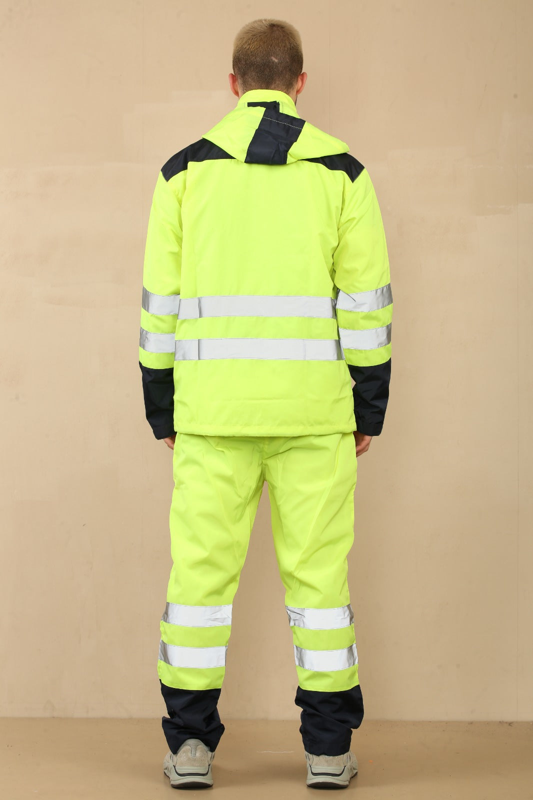 LUXE DIVA Hi Vis Visibility 3/4 Zip Mens Long Sleeve Waterproof Rain hooded Tracksuit suit Set