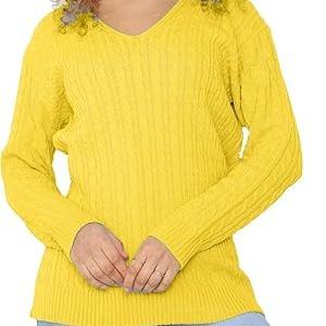 LUXE DIVA Women’s Long Sleeve V Neck Chunky Cable Knit Jumper for Ladies Casual Pullover Sweater for Women UK Size 8-22