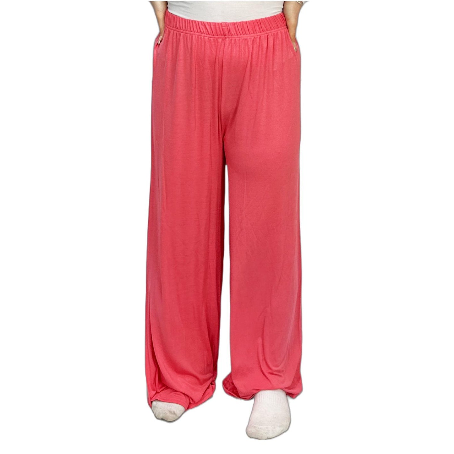 LUXE DIVA Ladies Palazzo Wide Leg Flared Elasticated Stretch Plus Size Plain Trousers 8-26