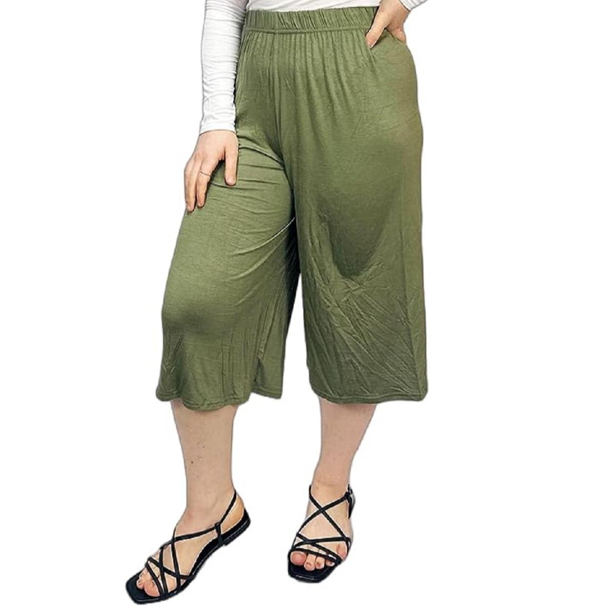 LUXEDIVA  Womens Ladies Plain 3/4 Length Short Palazzo Trousers Casual Wide Leg Culottes Pants Plus Sizes UK 8-26