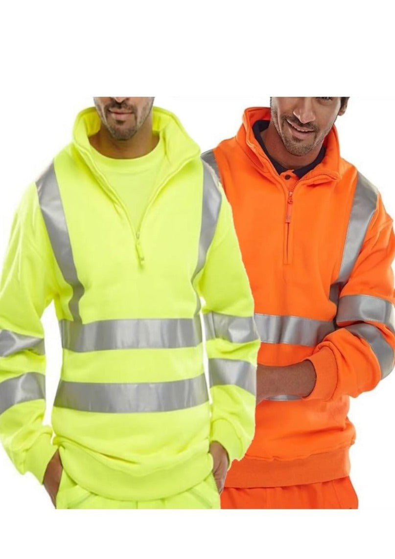 LUXEDIVA Hi Vis Mens 3/4 Zip Pullover Hoodie Sweatshirt Jumper Top