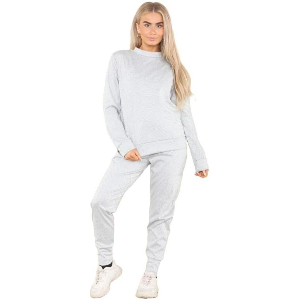 LUXE DIVA Ladies Plain Tracksuit Solid Round Neck Sweatshirts Joggers Slim Fit Activewear Size 8-22