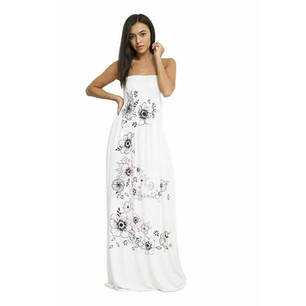 LUXE DIVA Womens Sleeveless Chunky Flower Printed Sheering Maxi Party Dress Sizes S-2XL