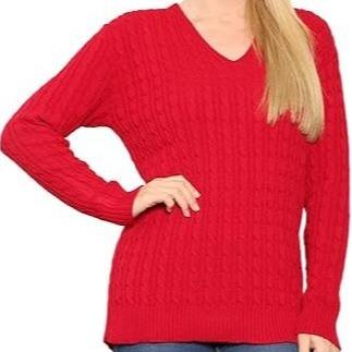 LUXE DIVA Women’s Long Sleeve V Neck Chunky Cable Knit Jumper for Ladies Casual Pullover Sweater for Women UK Size 8-22