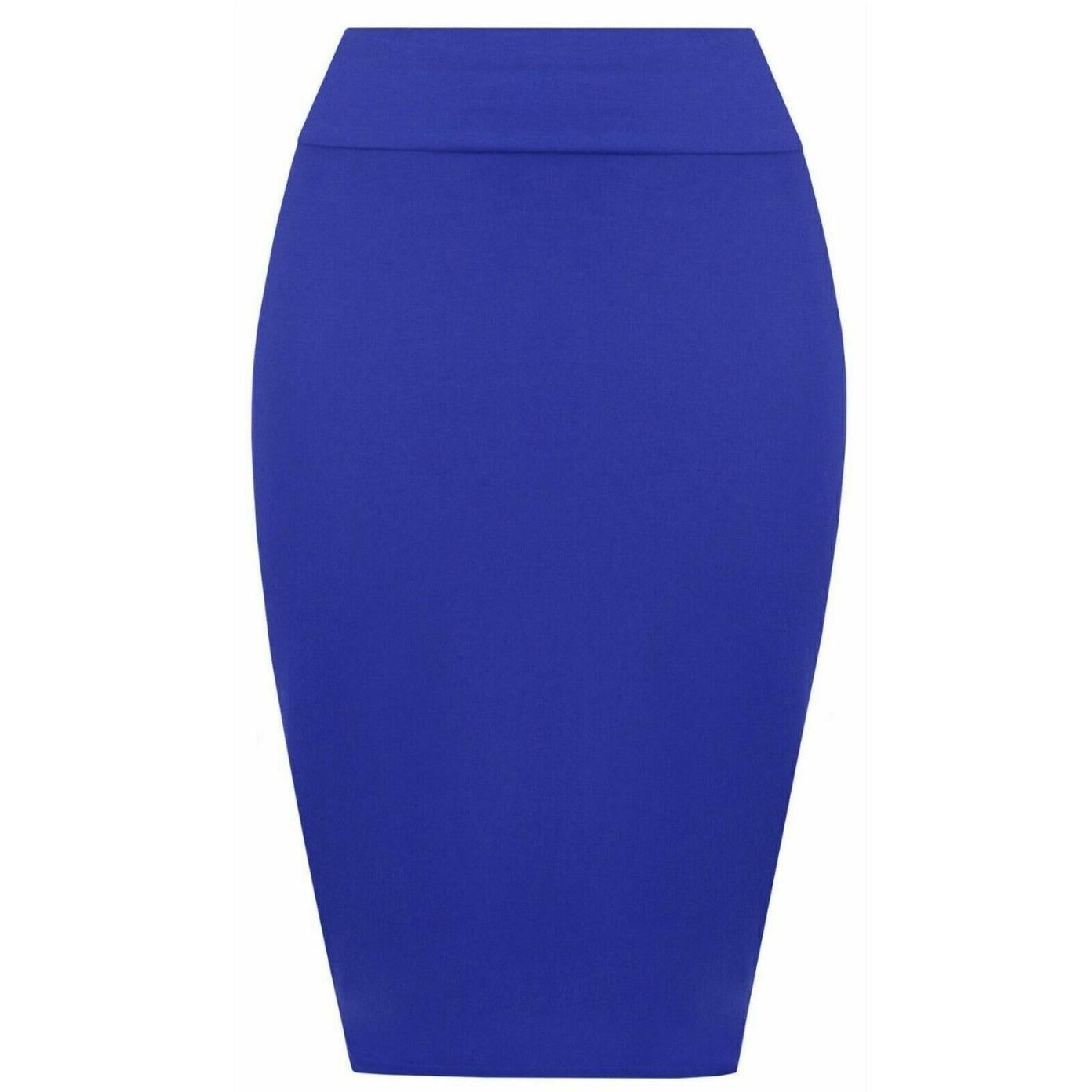 Womens Plain High Waisted Knee Length Bodycon Stretch Pencil Midi Skirt 8-14