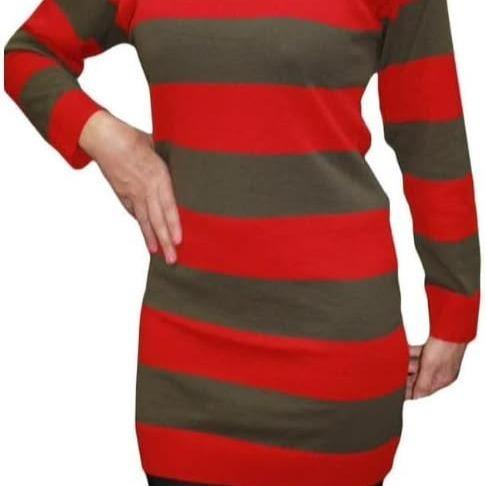 LUXE DIVA Women’s Red Green Stripe Knitted Jumper Ladies Halloween Fancy Dress Sweater Top Girls Long Sleeve Knitted Pullover Winter Sweatshirt