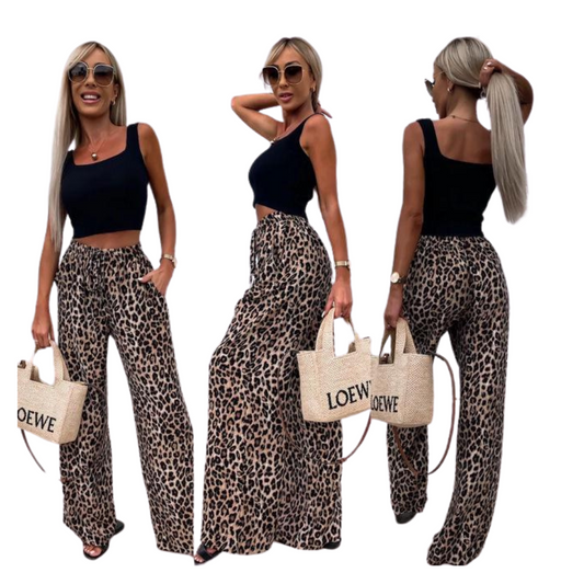 LUXE DIVA Ladies Leopard Animal Print High Waist Bottoms Pants