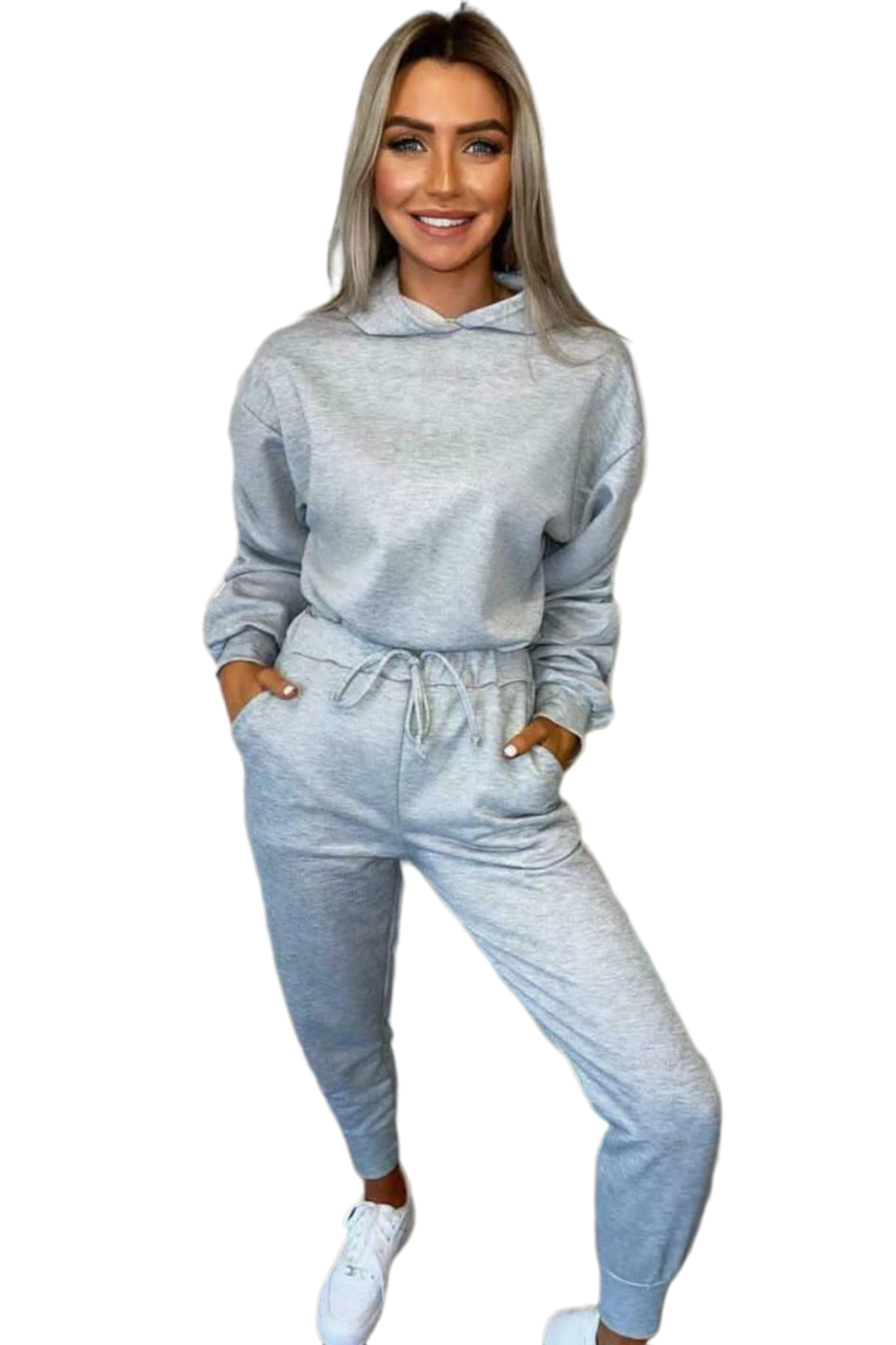 Ladies Ruched Sleeve Hoodie Top And Bottom Suit Lounge Set Tracksuit Sizes 8-22