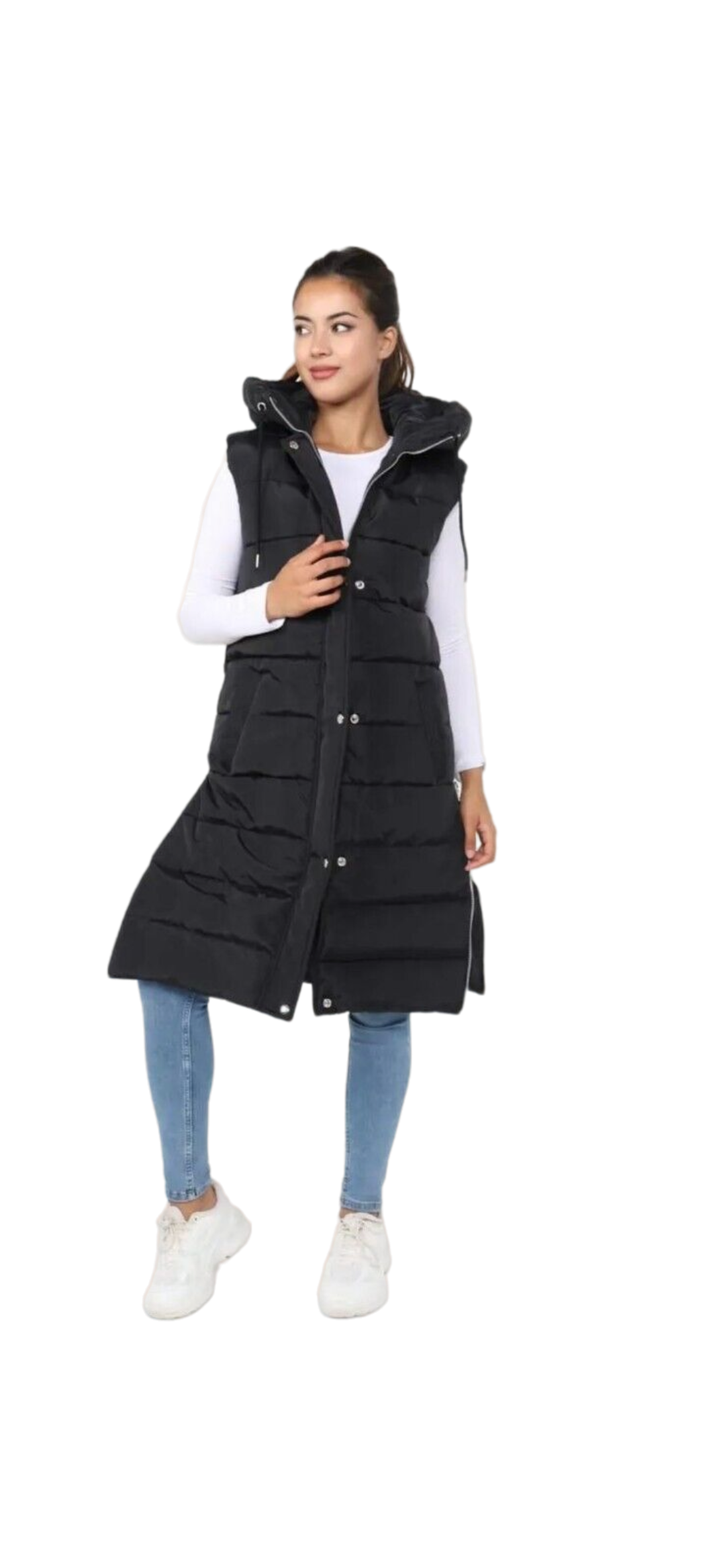 Women Long Line Hooded Puffer Gilet Jacket Padded Vest Body Warmer Top