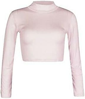 Womens Turtle Neck Crop Ladies Long Sleeve Plain Polo Short Stretch Top Sizes 8-14