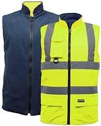 LUXE DIVA  Hi Viz Bodywarmer Reversible Fleece Lined High Visibility Gilet Hi Vis Reflective Waterproof Workwear Padded Vest Security Safety Wear Warm Waistcoat