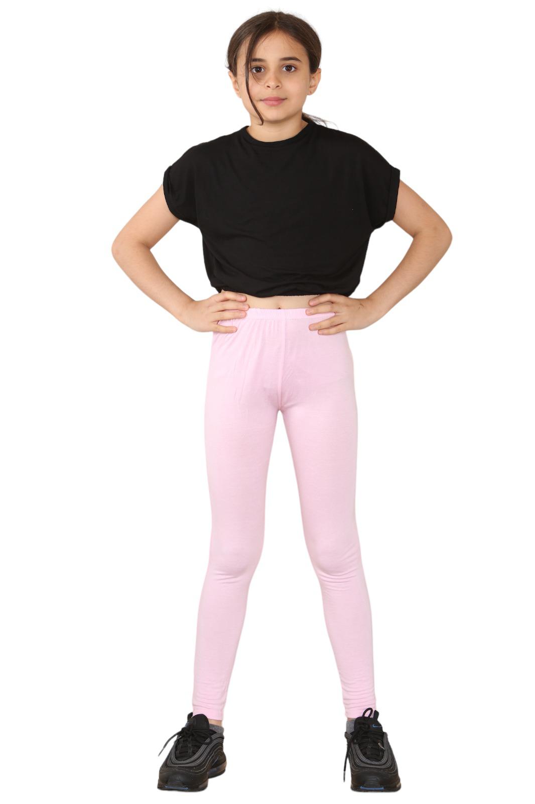 Childrens Plain Full Length Jersey Leggings Girls Stretchy Thick Material Pants