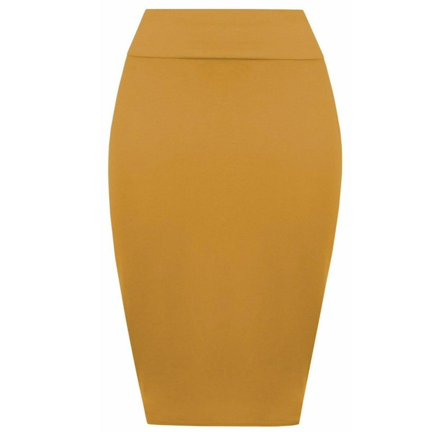 Womens Plain High Waisted Knee Length Bodycon Stretch Pencil Midi Skirt 8-14