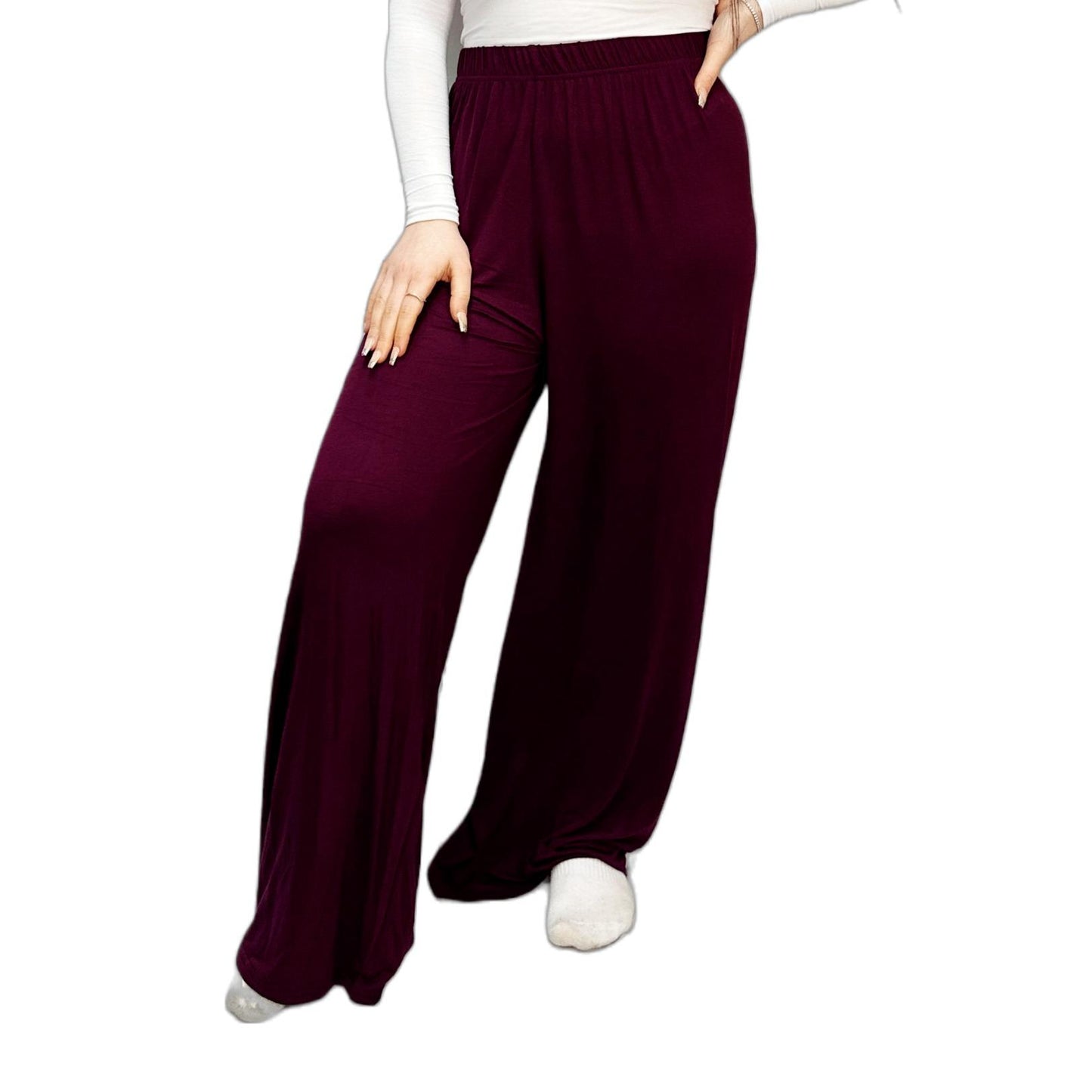 LUXE DIVA Ladies Palazzo Wide Leg Flared Elasticated Stretch Plus Size Plain Trousers 8-26