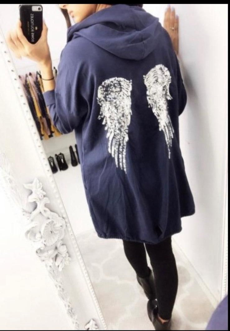 women sequin angel wing back oversized hoodie sweatshirt jacket coat cardigan