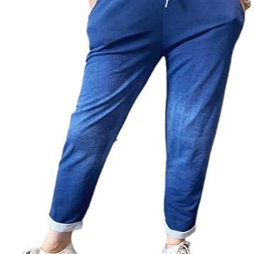 LUXEDIVA  Women’s Ladies Denim Joggers Star Printed Sweatpants Floral Ribbed Waistband Trousers Ladies Casual Summer Drawstring Italian Gym Running Pants Plus Size 8-22