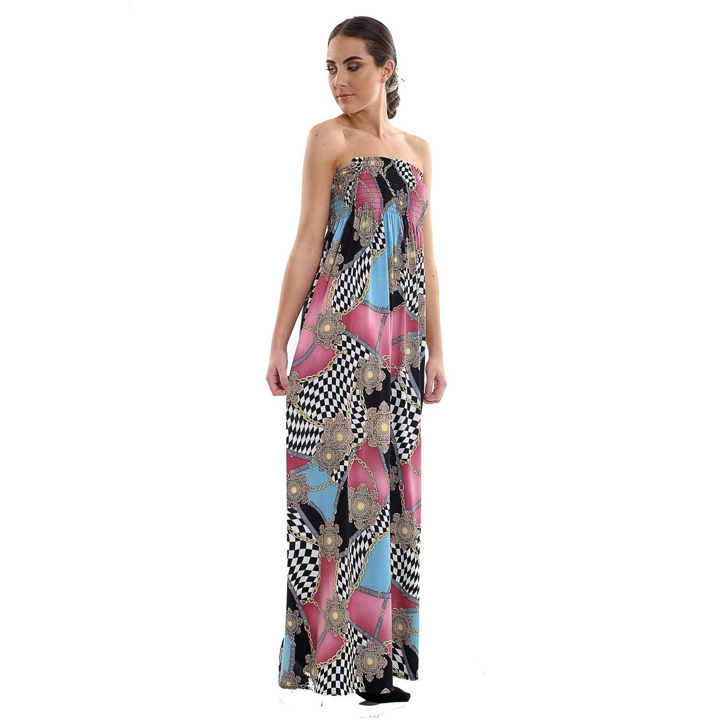 LUXE DIVA Womens Sleeveless Chunky Flower Printed Sheering Maxi Party Dress Sizes S-2XL