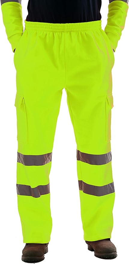 LUXE DIVA New HI VIZ VIS Jogging Bottoms Open hem Work WEAR Safety Trousers Two Tone Highway Builder Safety Fleece Joggers Sweat Pants S-5XL