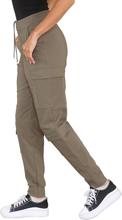 Ladies Cargo Combat Wide Leg Pants Elastic Waist 6 Pockets Work Casual Trousers