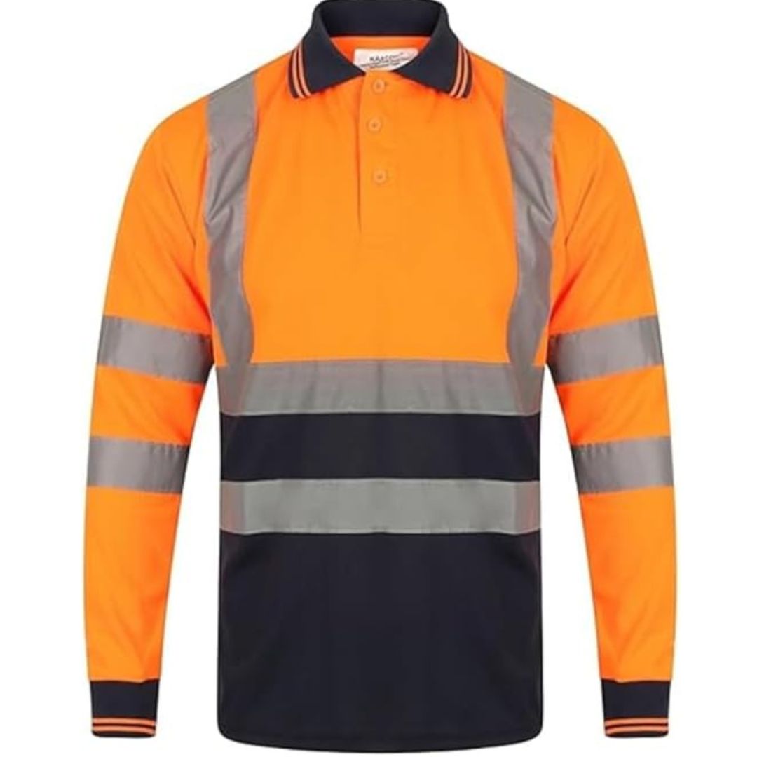 LUXE DIVA Hi Vis Long Sleeve Polo Shirt | High Visibility Reflective Tape Safety Workwear | Lightweight Breathable Hi Viz Security Work Top