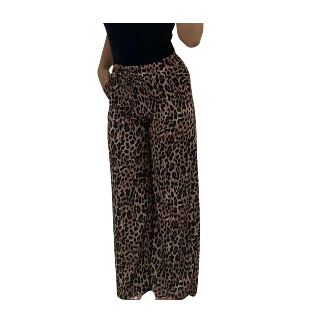 LUXE DIVA Ladies Leopard Animal Print High Waist Bottoms Pants