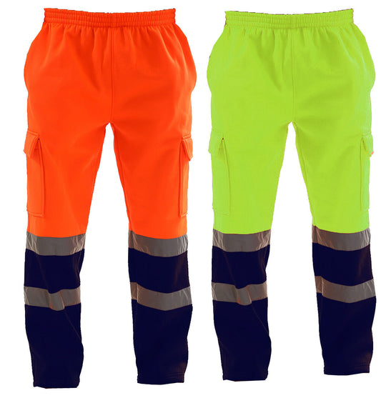 Mens Hi Vis Visibility Viz Safety Fleece Bottoms Work Wear Trouser Jogger Pants