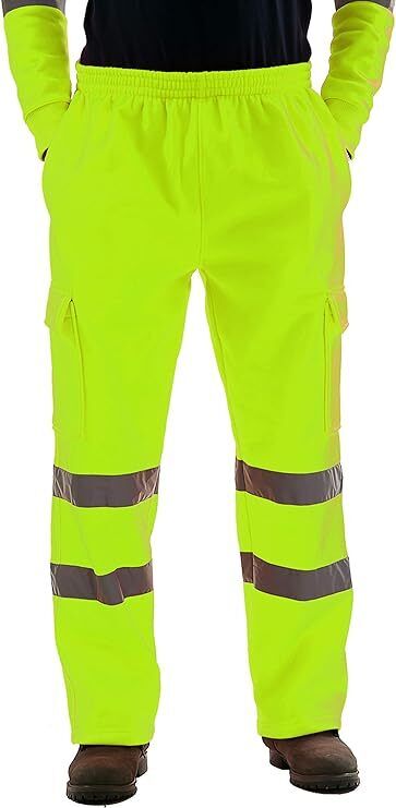 Mens Hi Vis Visibility Viz Safety Fleece Bottoms Work Wear Trouser Jogger Pants