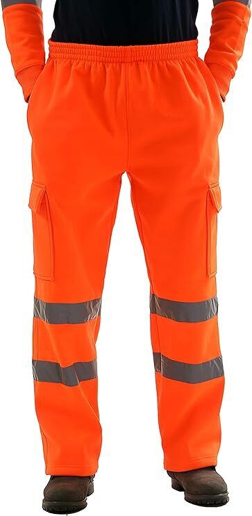 Mens Hi Vis Visibility Viz Safety Fleece Bottoms Work Wear Trouser Jogger Pants