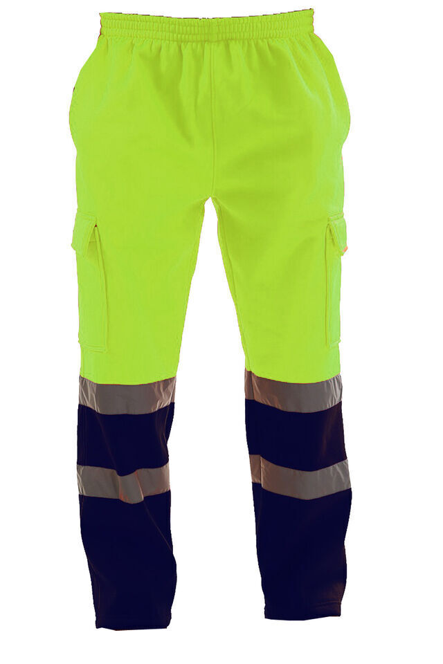 Mens Hi Vis Visibility Viz Safety Fleece Bottoms Work Wear Trouser Jogger Pants