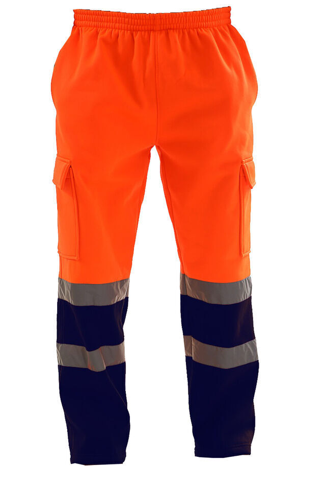 Mens Hi Vis Visibility Viz Safety Fleece Bottoms Work Wear Trouser Jogger Pants