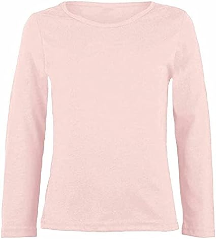 Girls Boy Kids Plain Basic Long Sleeve Round Neck T-Shirt Stretch School Tee Top 2-13 Years