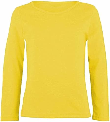 LUXE-DIVA Girls Boy Kids Plain Basic Long Sleeve Round Neck T-Shirt Stretch School Tee Top 2-13 Years