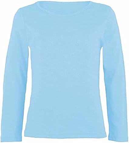 Girls Boy Kids Plain Basic Long Sleeve Round Neck T-Shirt Stretch School Tee Top 2-13 Years