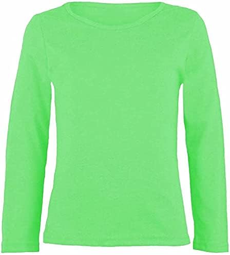 LUXE-DIVA Girls Boy Kids Plain Basic Long Sleeve Round Neck T-Shirt Stretch School Tee Top 2-13 Years