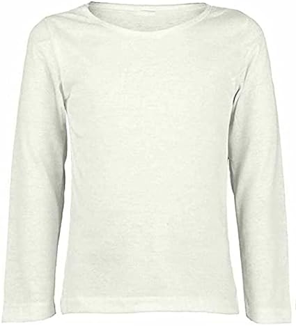 Girls Boy Kids Plain Basic Long Sleeve Round Neck T-Shirt Stretch School Tee Top 2-13 Years