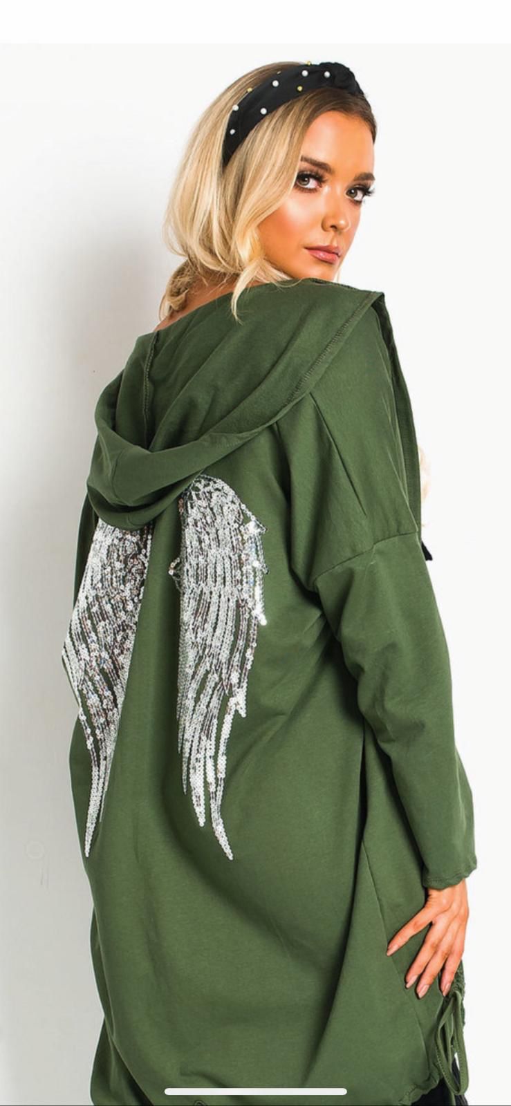 women sequin angel wing back oversized hoodie sweatshirt jacket coat cardigan