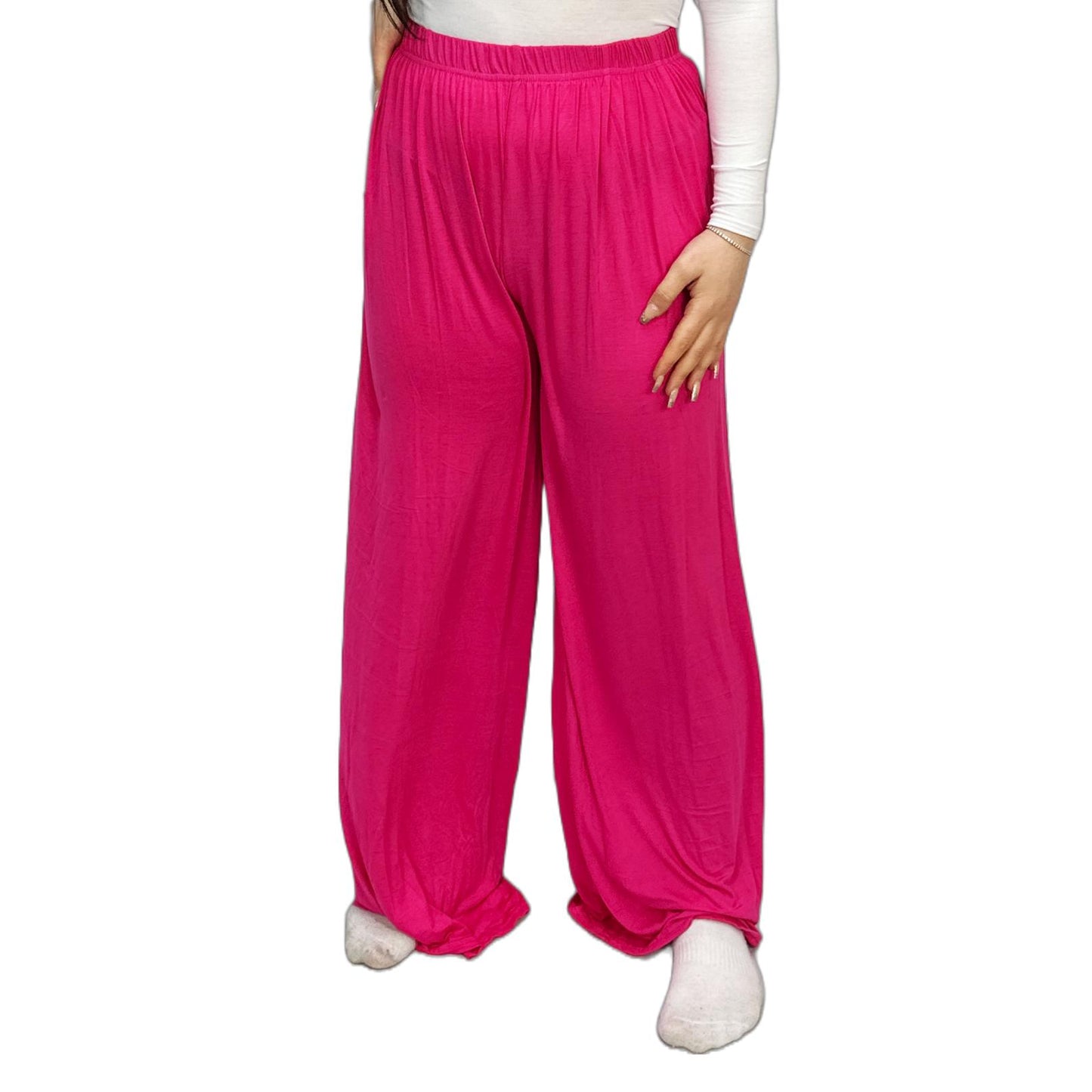 LUXE DIVA Ladies Palazzo Wide Leg Flared Elasticated Stretch Plus Size Plain Trousers 8-26