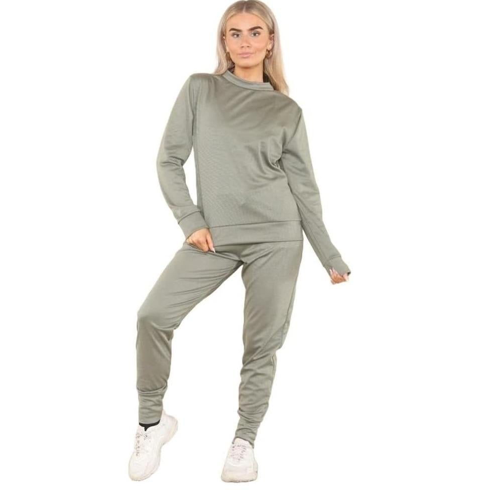 LUXE DIVA Ladies Plain Tracksuit Solid Round Neck Sweatshirts Joggers Slim Fit Activewear Size 8-22