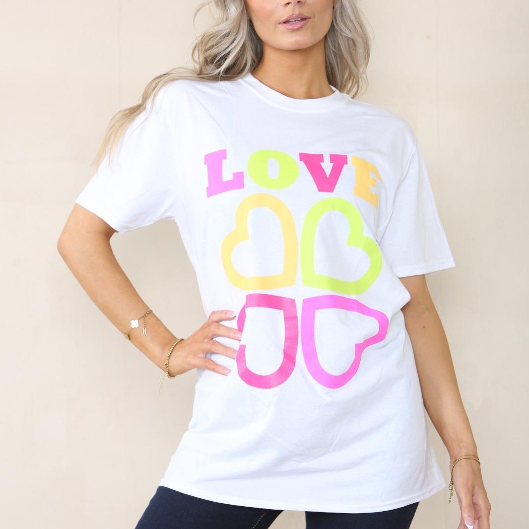 LUXE DIVA Women's Love 4 Heart Slogan Short Sleeve Oversized Baggy Summer T-Shirt Tops