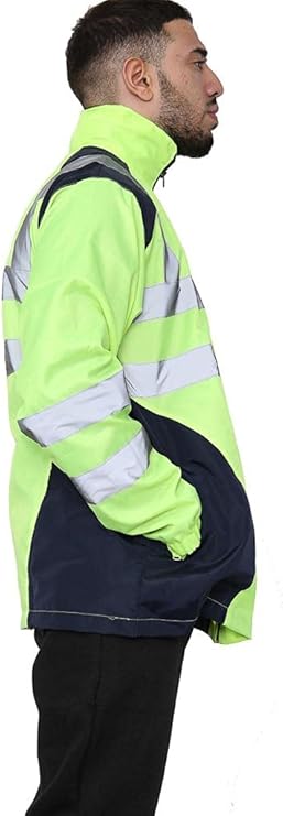 LUXE DIVA  Hi Vis Rain Jacket Mens High Visibility Waterproof Reflective Tape Band Safety Zipper Hooded Top Lightweight Sizes S to 5XL