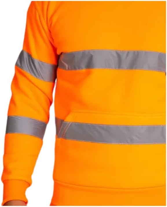 LUXE DIVA Hi Vis Crew Neck Sweatshirt with Kangaroo Pocket Orange Yellow S 3XL High Visibility Safety Workwear Reflective Tape Security Outdoor Jumper