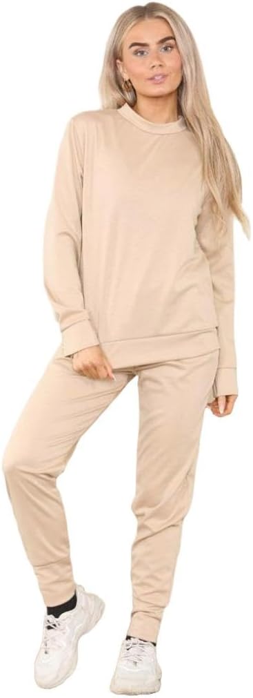 Ladies Plain Tracksuit Solid Round Neck Sweatshirts Joggers Slim Fit Activewear Sizes 8-22