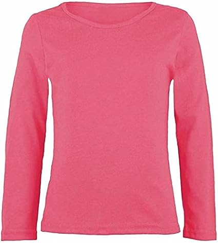 Girls Boy Kids Plain Basic Long Sleeve Round Neck T-Shirt Stretch School Tee Top 2-13 Years