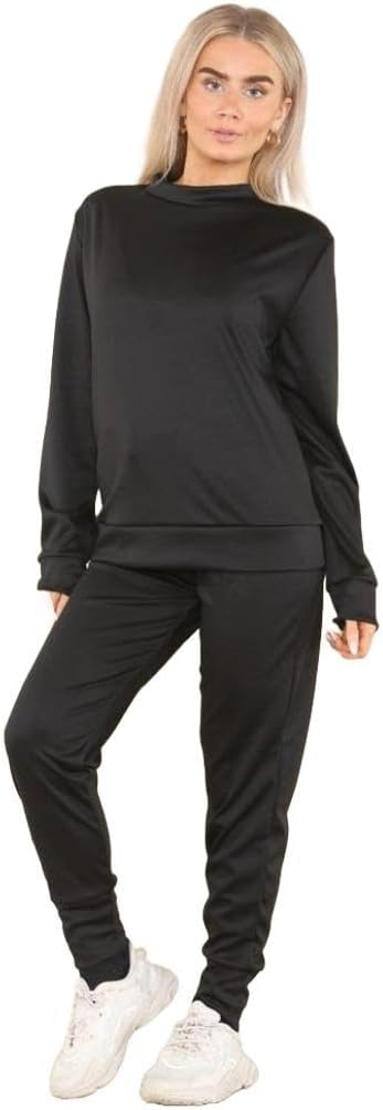 Ladies Plain Tracksuit Solid Round Neck Sweatshirts Joggers Slim Fit Activewear Sizes 8-22