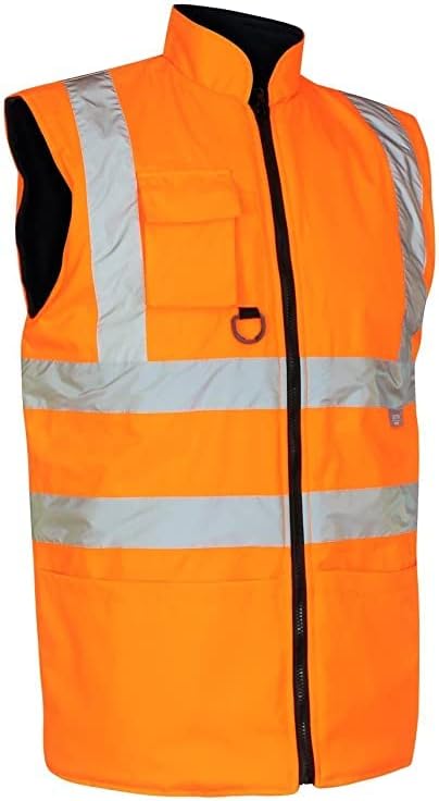 LUXE DIVA  Hi Viz Bodywarmer Reversible Fleece Lined High Visibility Gilet Hi Vis Reflective Waterproof Workwear Padded Vest Security Safety Wear Warm Waistcoat