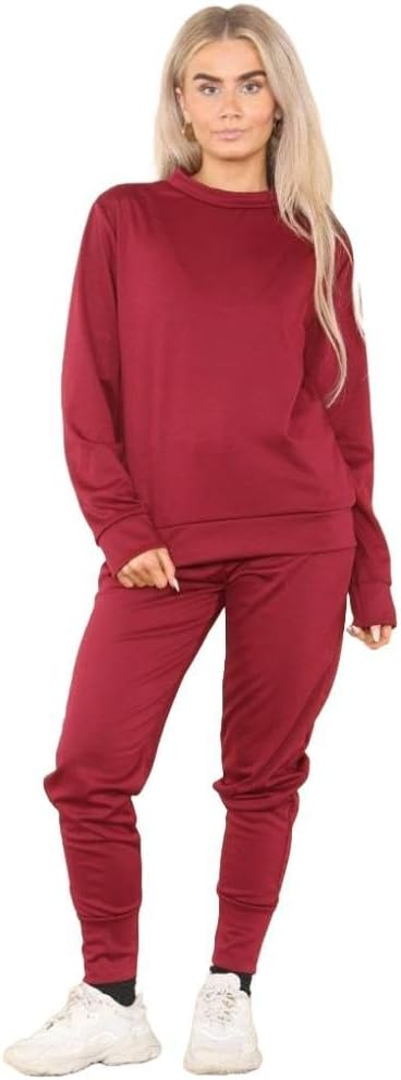 Ladies Plain Tracksuit Solid Round Neck Sweatshirts Joggers Slim Fit Activewear Sizes 8-22