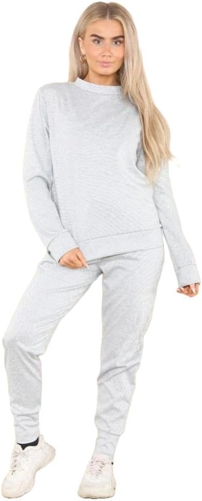 Ladies Plain Tracksuit Solid Round Neck Sweatshirts Joggers Slim Fit Activewear Sizes 8-22