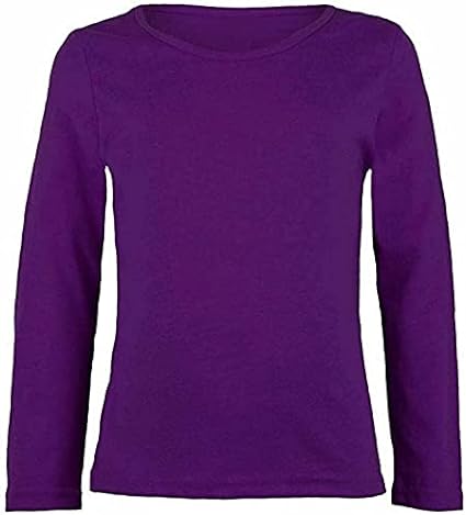 Girls Boy Kids Plain Basic Long Sleeve Round Neck T-Shirt Stretch School Tee Top 2-13 Years