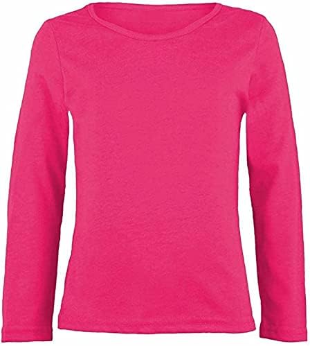 LUXE-DIVA Girls Boy Kids Plain Basic Long Sleeve Round Neck T-Shirt Stretch School Tee Top 2-13 Years