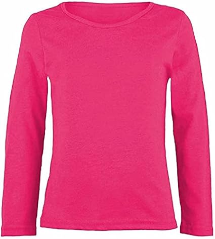 Girls Boy Kids Plain Basic Long Sleeve Round Neck T-Shirt Stretch School Tee Top 2-13 Years